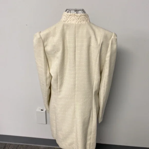 Insight Blazer Ivory Double Row Big Buttons Lace Hem Vintage 80's Style Size 12 - Picture 2 of 9